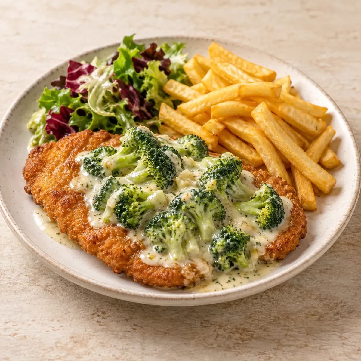Schnitzel Broccoli – KI-generierte, illustrative Darstellung