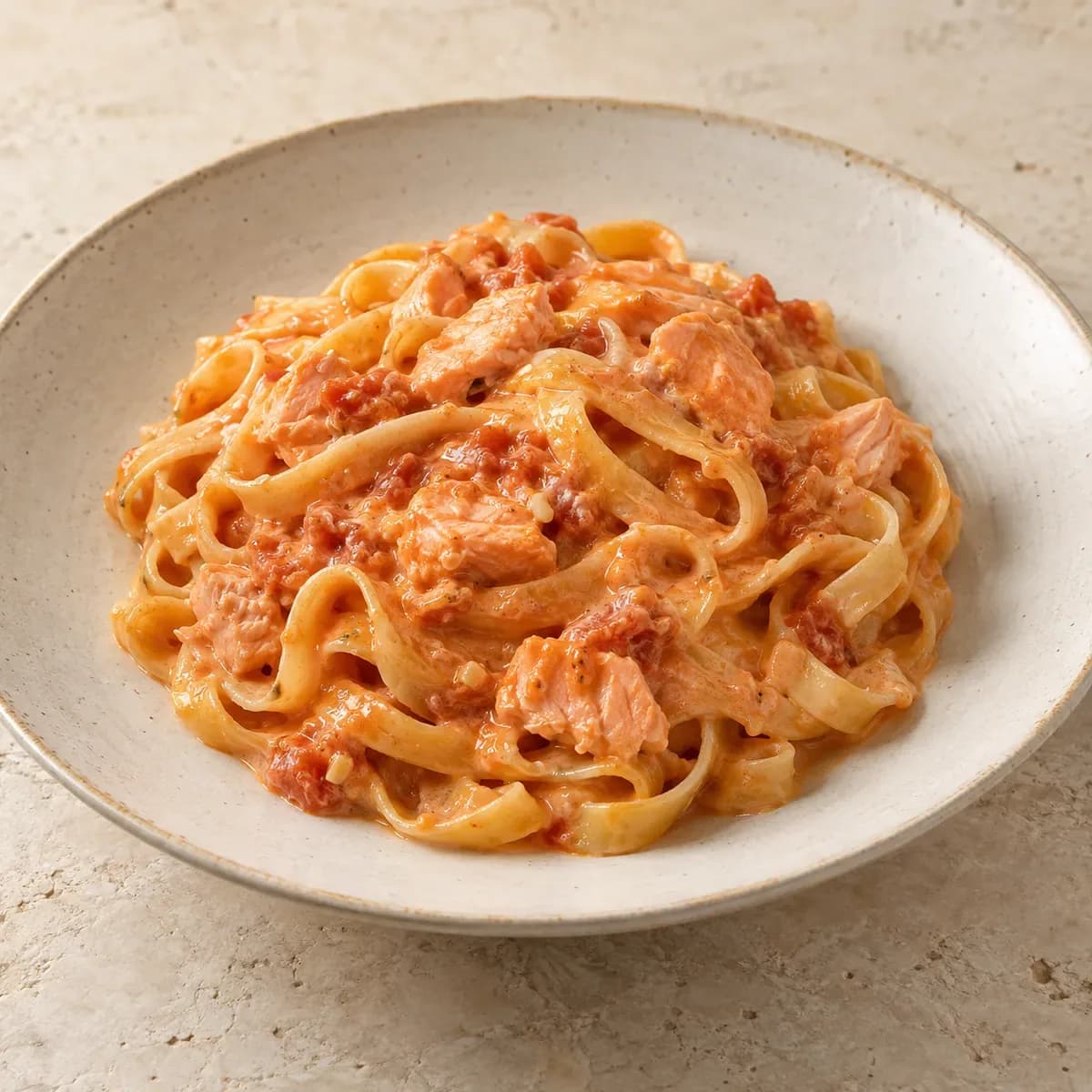 Fettuccine con Salsa al Salmone – KI-generierte, illustrative Darstellung