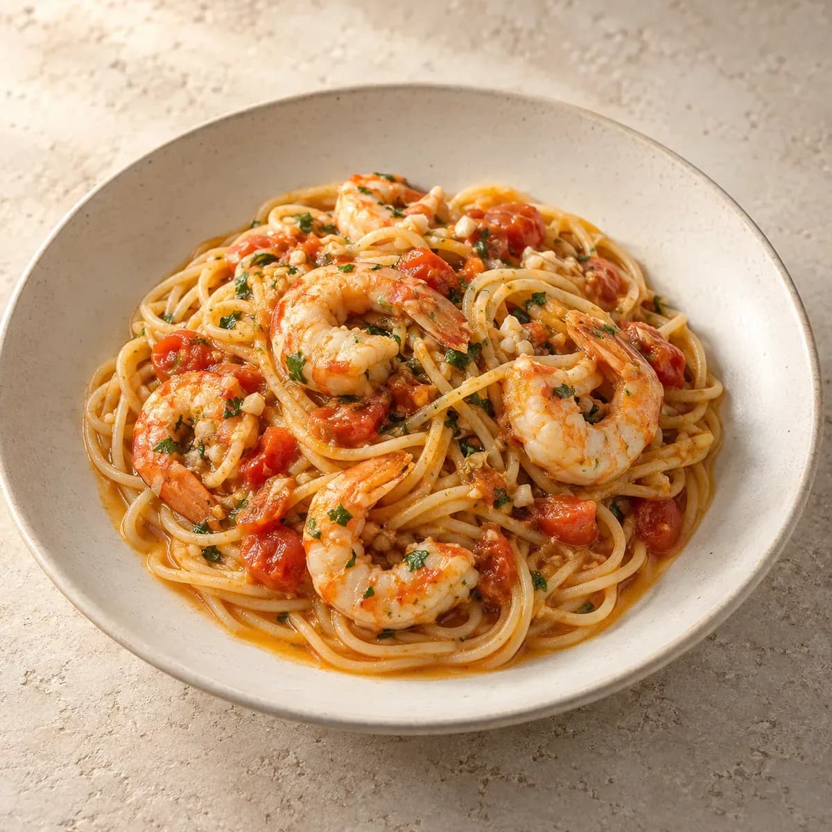 Spaghetti ai Scampi – KI-generierte, illustrative Darstellung