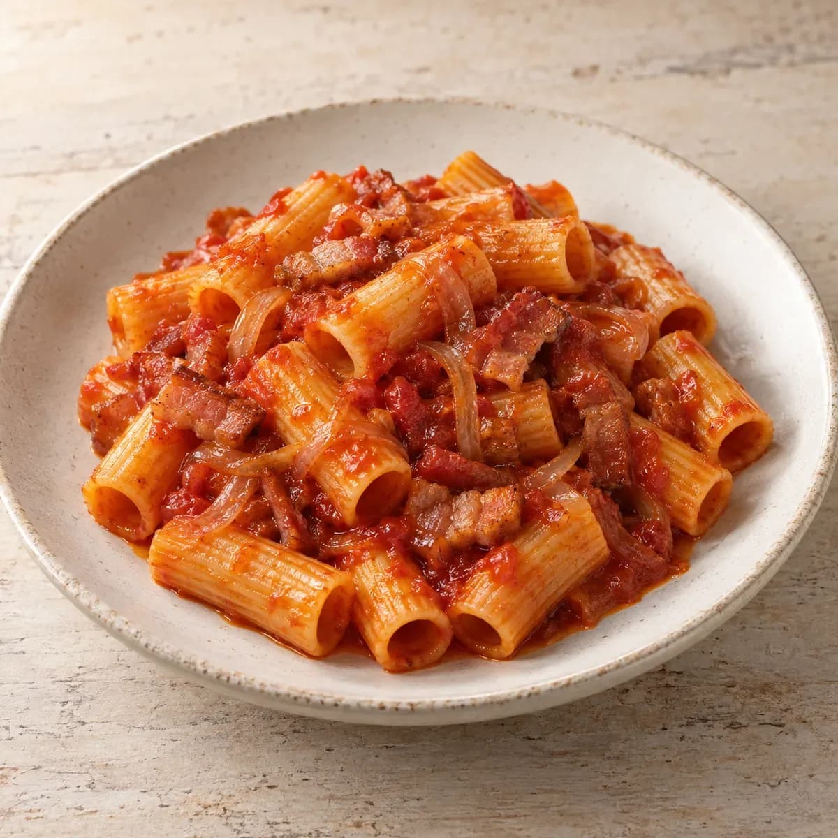 Rigatoni alla Matriciana – KI-generierte, illustrative Darstellung