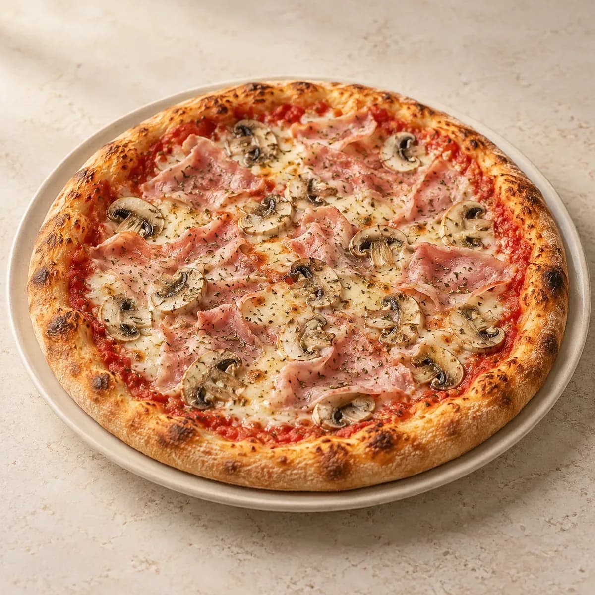 Prosciutto Funghi – KI-generierte, illustrative Darstellung